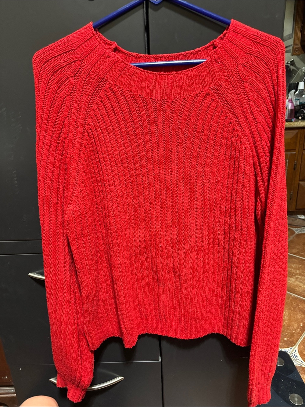 SHEIN Red Ribbed Crewneck Sweater